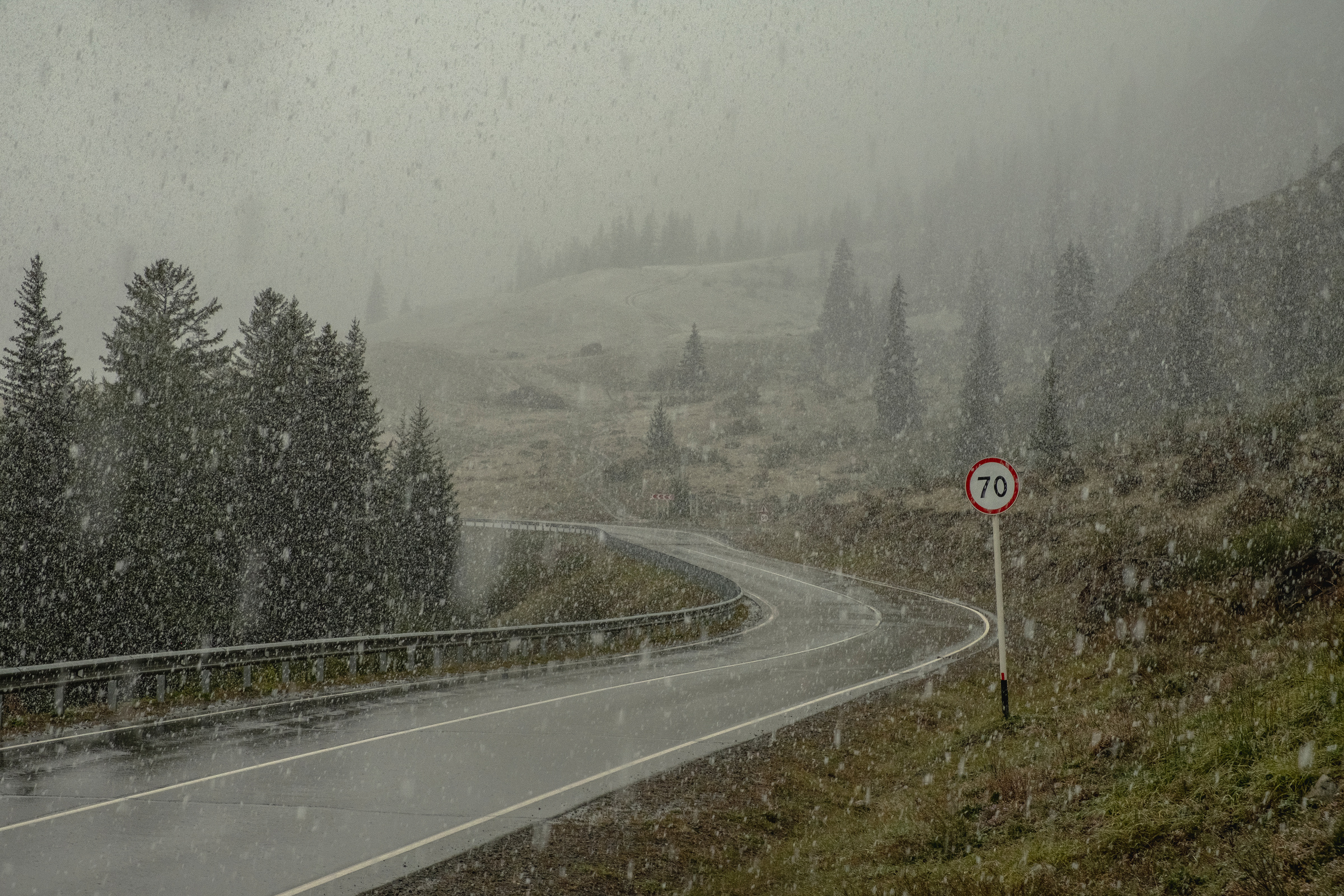 Rain Falling on the Road